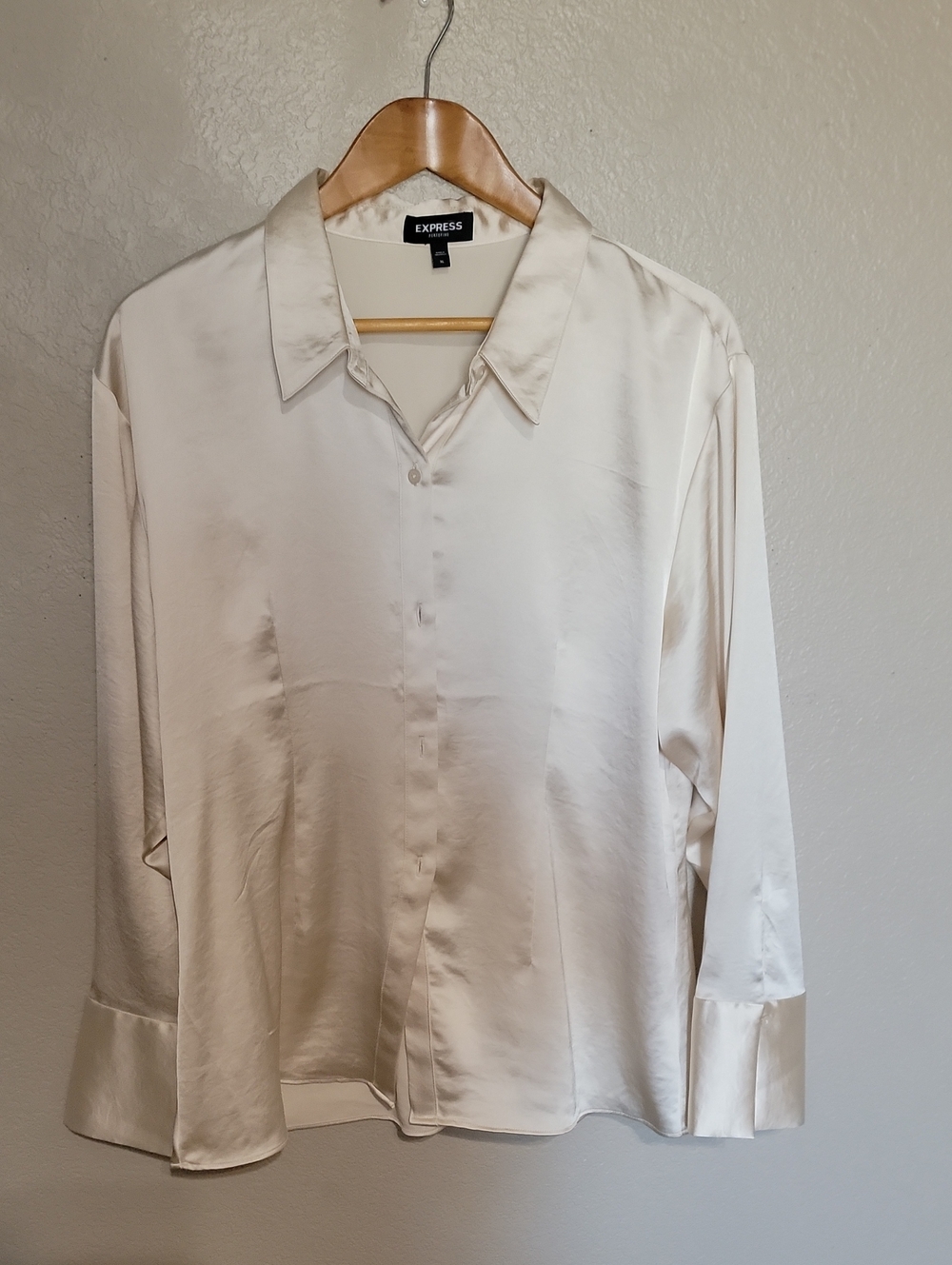 Express Men's Satin Button-Up Shirt in Ivory Cream